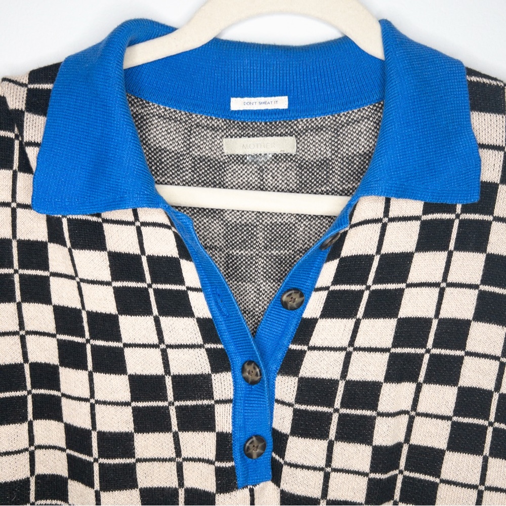 MOTHER The Offsides Henley Check This Sweater Polo Shirt - Picture 3 of 9